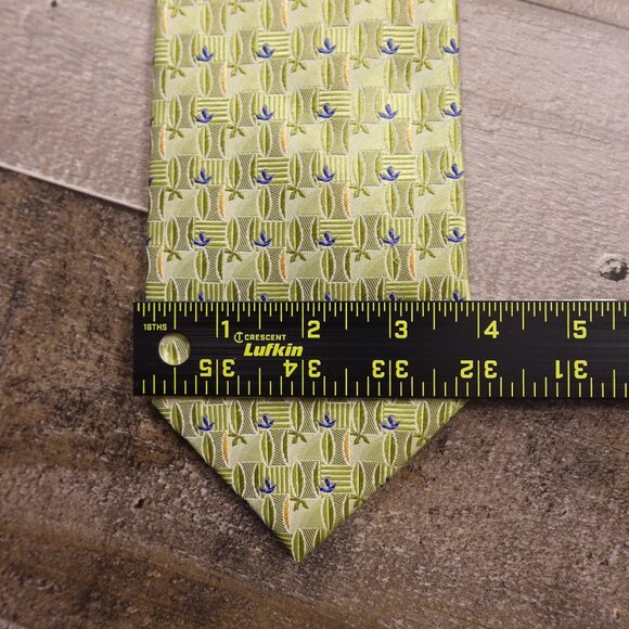 Bugatchi Uomo Silk Tie Made in Italy Green Blue Leaf Geometric Pattern - Picture 7 of 7